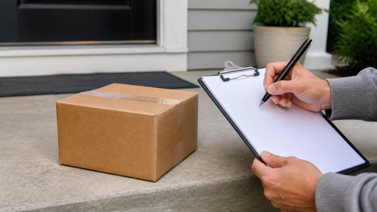 Sealed parcel and checklist for a responsible cannabis delivery signature