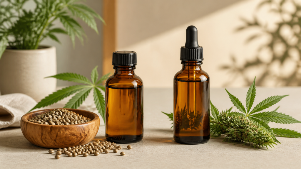 Unbranded hemp seed oil and CBD oil comparison